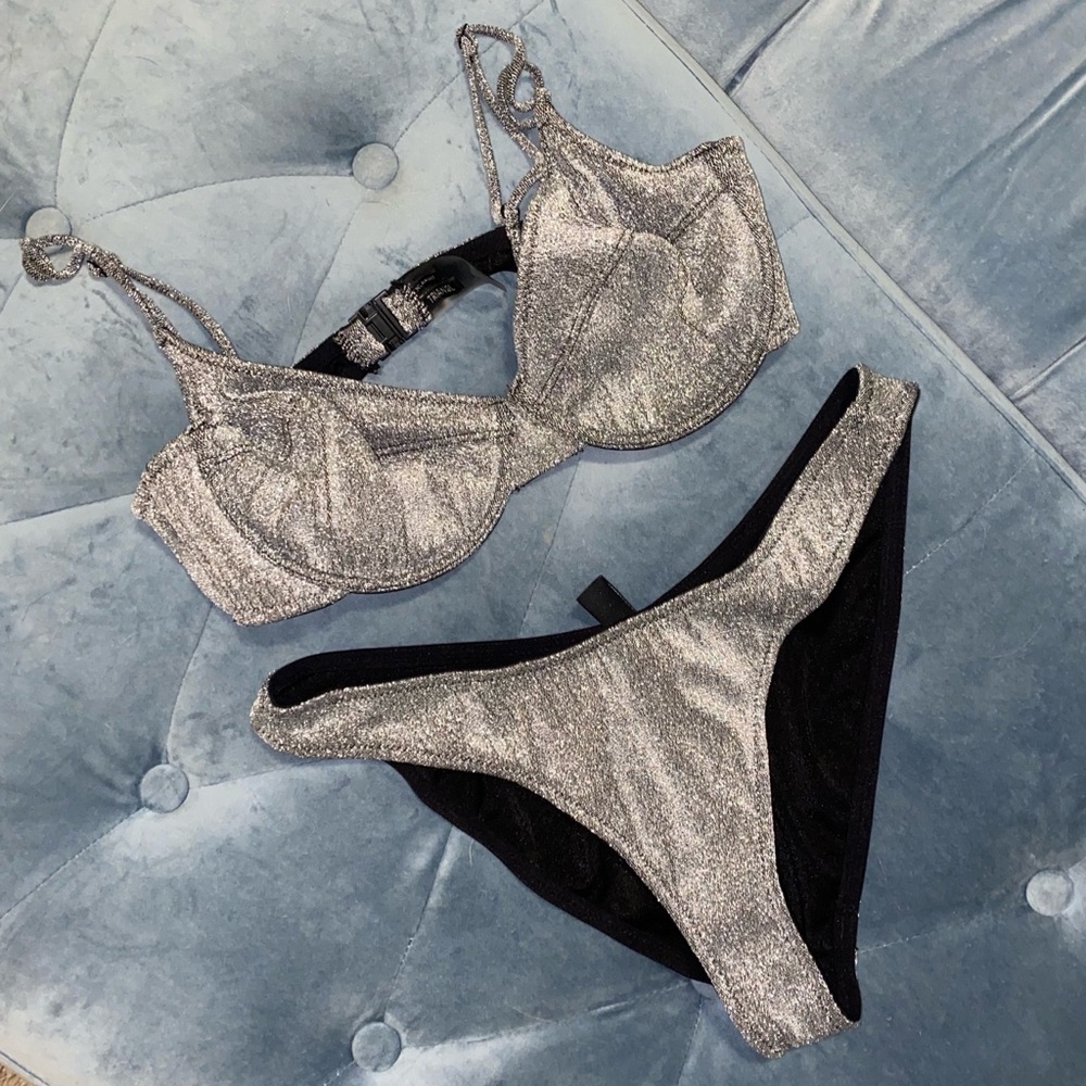 Triangl Lina Sparkle Gray Silver Glitter Bikini XL